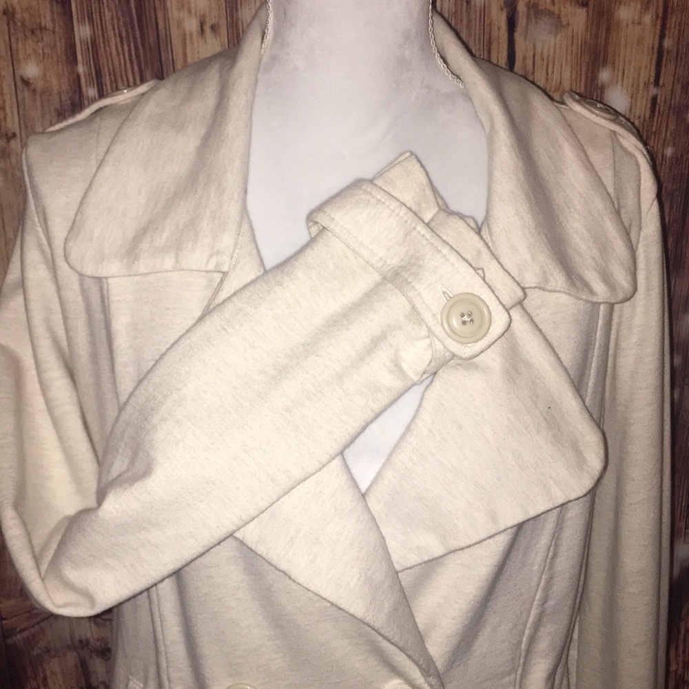 🍀Lucky Brand 🍀Cream Large Pea Coat 100% Cotton - Picture 2 of 8
